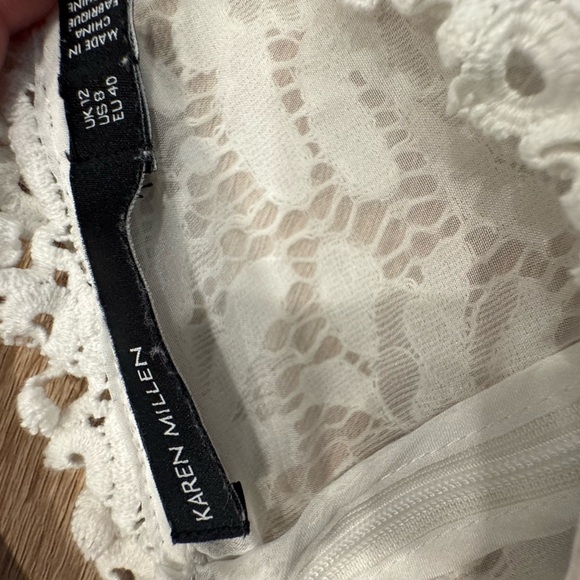 White Lace Sleeveless Top with Black Trim - Picture 8 of 10